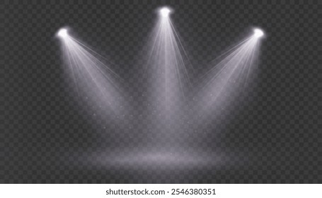 Bright glow light spotlight. Vector glowing light effect with white glow rays.