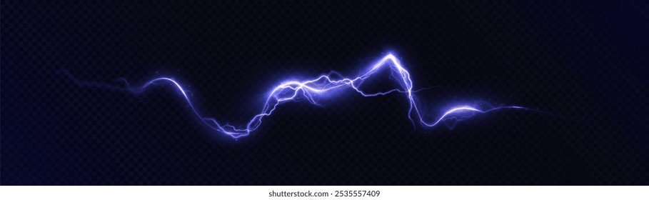 Bright glow of lightning. Realistic effect of bright electric discharge of blue lightning. Vector 10 EPS