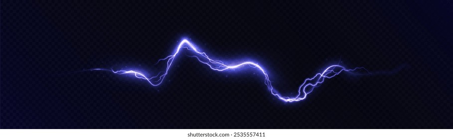 Bright glow of lightning. Realistic effect of bright electric discharge of blue lightning. Vector 10 EPS