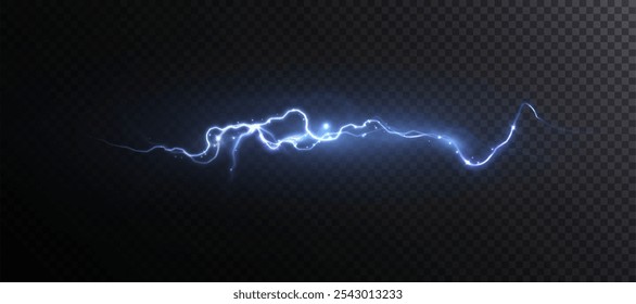 Bright glow of lightning. Realistic effect of bright electric discharge of blue lightning. Vector 10 EPS	