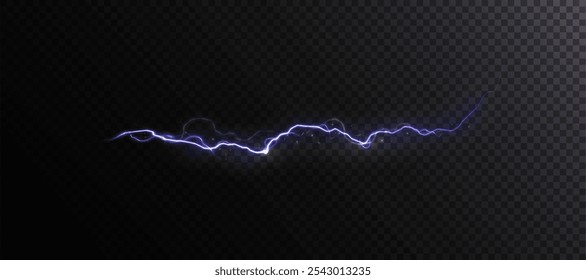 Brillante resplandor de rayos. Efecto realista de la descarga eléctrica brillante del rayo azul. Vector 10 EPS	