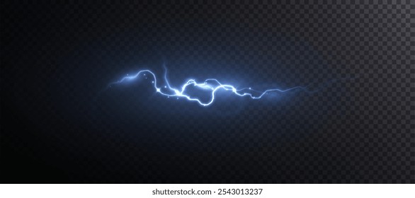 Bright glow of lightning. Realistic effect of bright electric discharge of blue lightning. Vector 10 EPS	