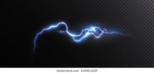 Brillante resplandor de rayos. Efecto realista de la descarga eléctrica brillante del rayo azul. Vector 10 EPS	