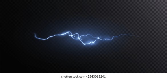 Brillante resplandor de rayos. Efecto realista de la descarga eléctrica brillante del rayo azul. Vector 10 EPS	