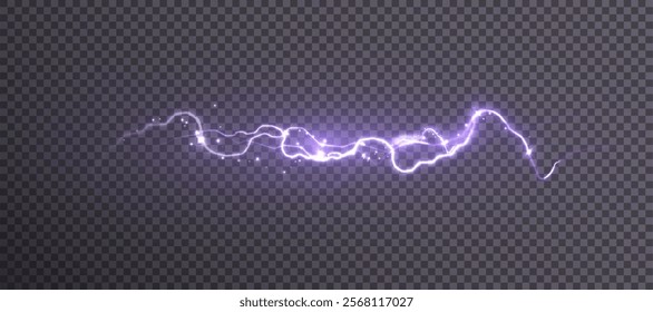 Bright glow of lightning. Realistic effect of bright electric discharge of purple lightning. Vector 10 EPS	
