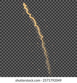 Bright glow of lightning. Realistic effect of bright electric discharge of blue lightning. Yellow lightning effect with sparks on black background. Effect style yellow lightning background. Vector