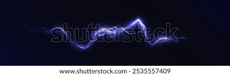 Bright glow of lightning. Realistic effect of bright electric discharge of blue lightning. Vector 10 EPS