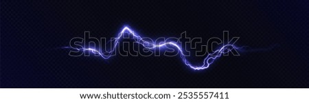 Bright glow of lightning. Realistic effect of bright electric discharge of blue lightning. Vector 10 EPS