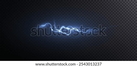 Bright glow of lightning. Realistic effect of bright electric discharge of blue lightning. Vector 10 EPS	