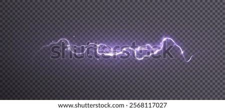 Bright glow of lightning. Realistic effect of bright electric discharge of purple lightning. Vector 10 EPS	
