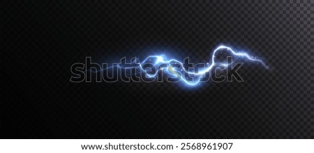  Bright glow of lightning. Realistic effect of bright electric discharge of blue lightning. Vector 10 EPS