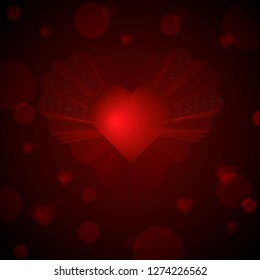 bright glowing 3d heart. and blur of light Valentine card