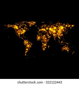 Bright glowing abstract map on night. Vector background