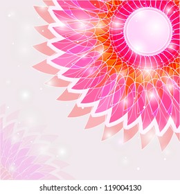 Bright Glowing Big Flower Half on Invitation Card. Shiny Vector Background
