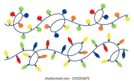 Bright Glowing Bulb Light For Decoration. Christmas Decorative Element. Colorful Garland. Isolated Vector Flat Illustration