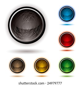 bright glowing buttons with scribbles and drop shadow