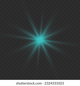 Bright glowing circle of light burst, star, explosion on a transparent background