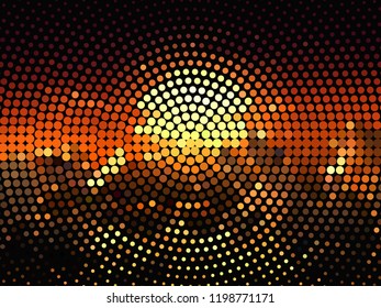 Bright glowing circles on dark background. Halftone effect. Abstract geometric pattern. Scalable vector graphics