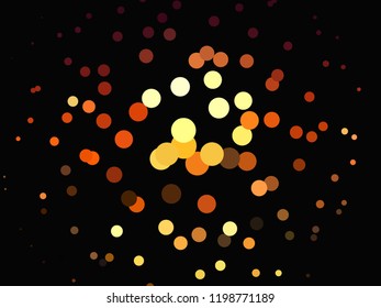 Bright glowing circles on dark background. Halftone effect. Abstract geometric pattern. Scalable vector graphics