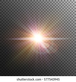 Bright and glowing colorful star. Lens flare. Sun. Vector effect on transparent background..