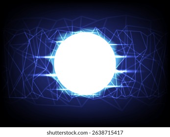 Bright glowing core with interconnected blue lines on a dark background, representing digital networks, technology, and energy flow.