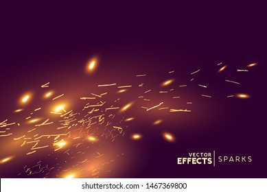 Bright glowing fire sparks blowing in the wind. Vector illustration.