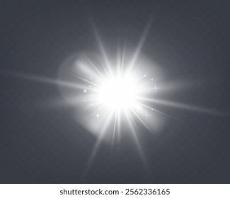 	
Bright glowing light burst with soft edges and subtle rays on a transparent background, suitable for overlays and design projects.	