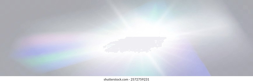 Bright glowing light burst with soft edges and subtle rays on a transparent background, suitable for overlays and design projects.