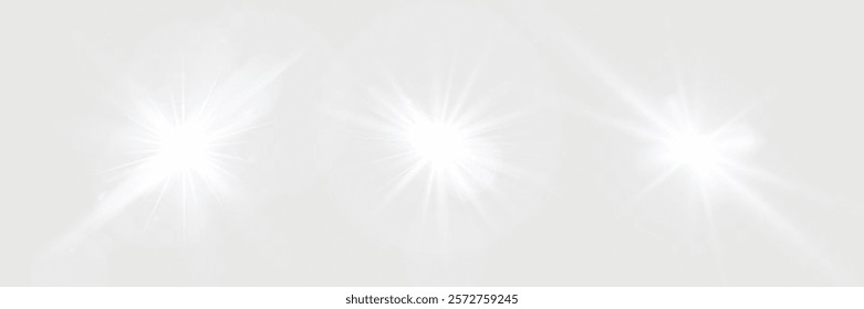 Bright glowing light burst with soft edges and subtle rays on a transparent background, suitable for overlays and design projects.