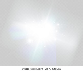 Bright glowing light burst with soft edges and subtle rays on a transparent background, suitable for overlays and design projects.