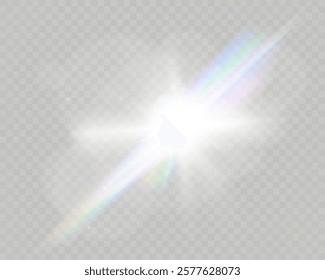 Bright glowing light burst with soft edges and subtle rays on a transparent background, suitable for overlays and design projects.