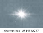 Bright glowing light effect. Solar flare. Glow effect. Starry flares with shimmering glare. Beautiful shimmering glare light effect. Vector 10 EPS