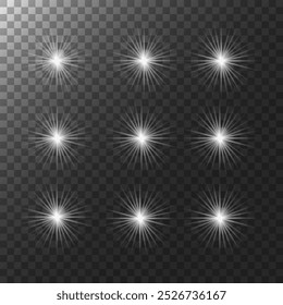 Bright, glowing light effects with transparent backgrounds, perfect for magical, fantasy, or celestial designs. Add sparkling starbursts, flares, and bursts to create elegant and festive visuals.