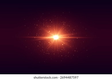 Explosión de luz brillante brillante con partículas doradas sobre fondo oscuro