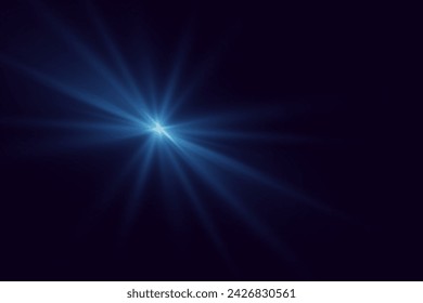 Bright glowing light, star explosion. Glare effect with rays.