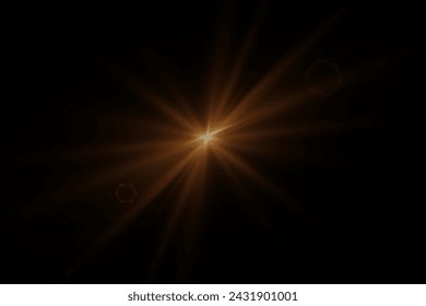 Bright glowing light, star explosion. Glare effect with rays. On a black background.