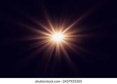 Bright glowing light, star explosion. Glare effect with rays.	
