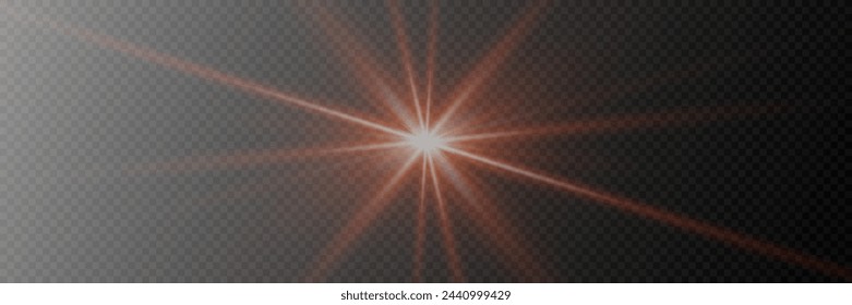Bright glowing light, star explosion. Glare effect with rays.