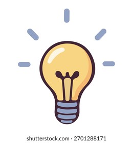 Bright glowing lightbulb symbolizing creativity, new ideas, and innovation, with a cheerful and clean white background design.