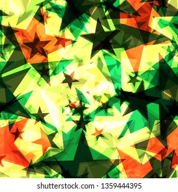 Bright glowing marsh golden stars on a light background in the projection. Pattern to decorate any holiday and bright events.