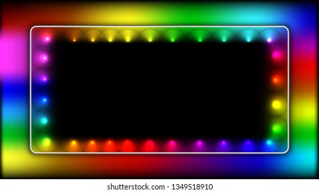 Bright Glowing Multicolored And Cheerful Background For Sites Or YouTube Channel With A Place For An Inscription And A White Frame. Vector Illustration.