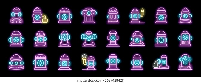 Bright, glowing neon fire hydrant icons represent emergency water sources for firefighting and urban safety