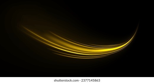 Marco de neón brillante brillante brillante luminoso hecho de rayos brillantes. Anillo brillante de neón amarillo. Ola espiral brillante dorada chispa. Giro de la línea de velocidad amarillo curvo. Sendero ondulado brillante. Vector png. 