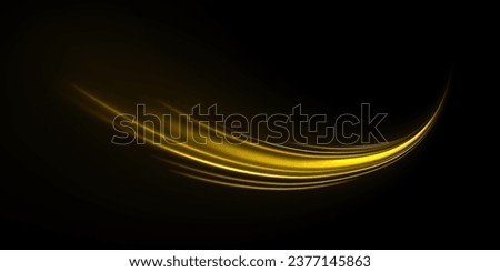Bright glowing neon frame made of bright glowing rays. Yellow neon glowing ring. Golden shiny spiral wave sparks. Curved yellow speed line twirl. Shiny wavy trail. Vector png. 