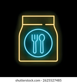 Bright glowing neon sign representing a food delivery bag, perfect for restaurants or delivery services