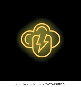 Icono de energía de computación en la nube de neón amarillo brillante brillante sobre un fondo negro