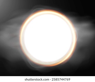 Bright glowing oval light with soft foggy background, creating a mystical and atmospheric effect.