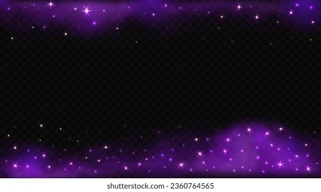 Bright glowing purple powder. Vector decorative border.