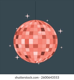 Bright glowing red disco ball. Template isolated on transparent background. Stock vector mockup. disco ball with mirror surface and bright rays, hanging on ceiling, night party background. 2599