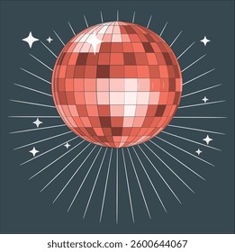 Bright glowing red disco ball. Template isolated on transparent background. Stock vector mockup. disco ball with mirror surface and bright rays, hanging on ceiling, night party background. 2599